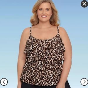 Dreamsuit Size 24W Women's Plus Size Tiered Tankini Top Leopard